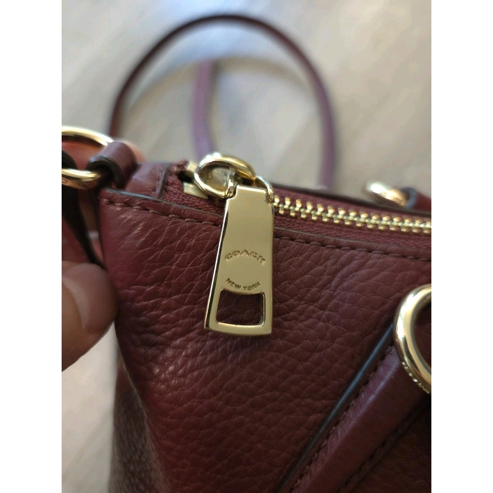 Coach Mini Kelsey Satchel Purse Small Burgundy Pebbled Leather Bag - Picture 13 of 16